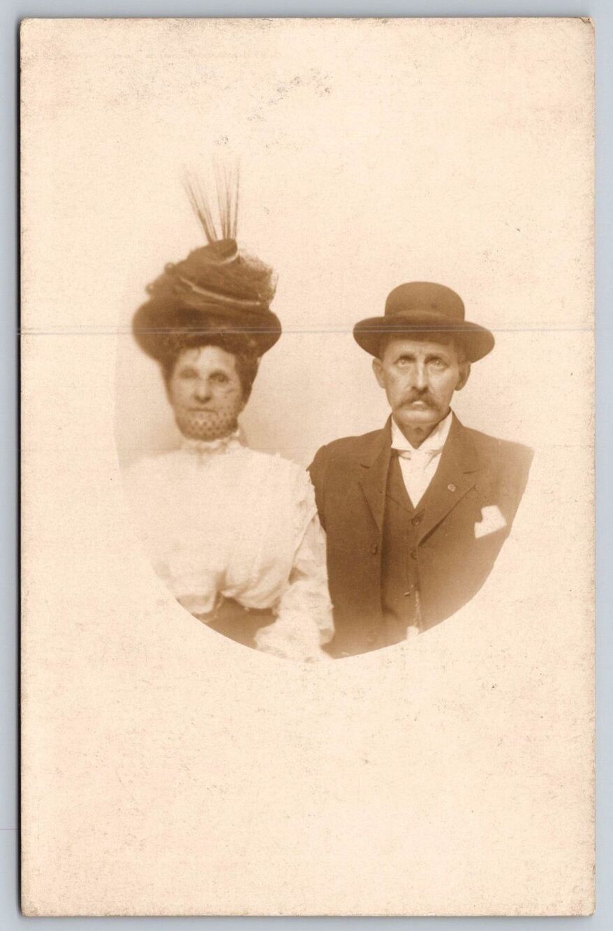 Antique RPPC Postcard Edwardian Couple Studio Portrait 1910s Karbo Stamp Box